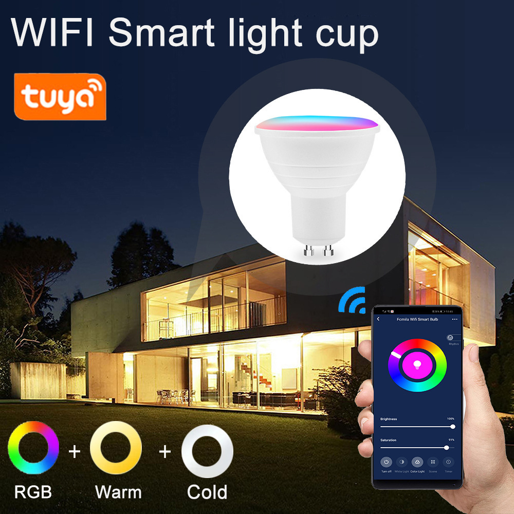 WiFi smart graffiti lamp cup GU10 5-way rgbcw dimming and color matching mobile phone app smart spotlight LED bulb