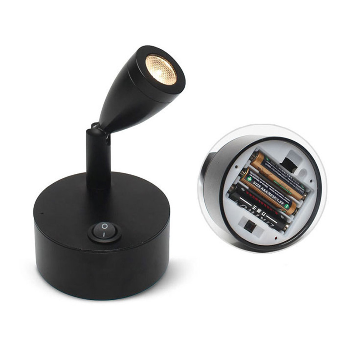 Black 2W Battery Portable LED Spot Lights for Jewelry Cabinet Lamp AAA Dry Battery Powered 3000K 6000K Table Desk on Spotlight