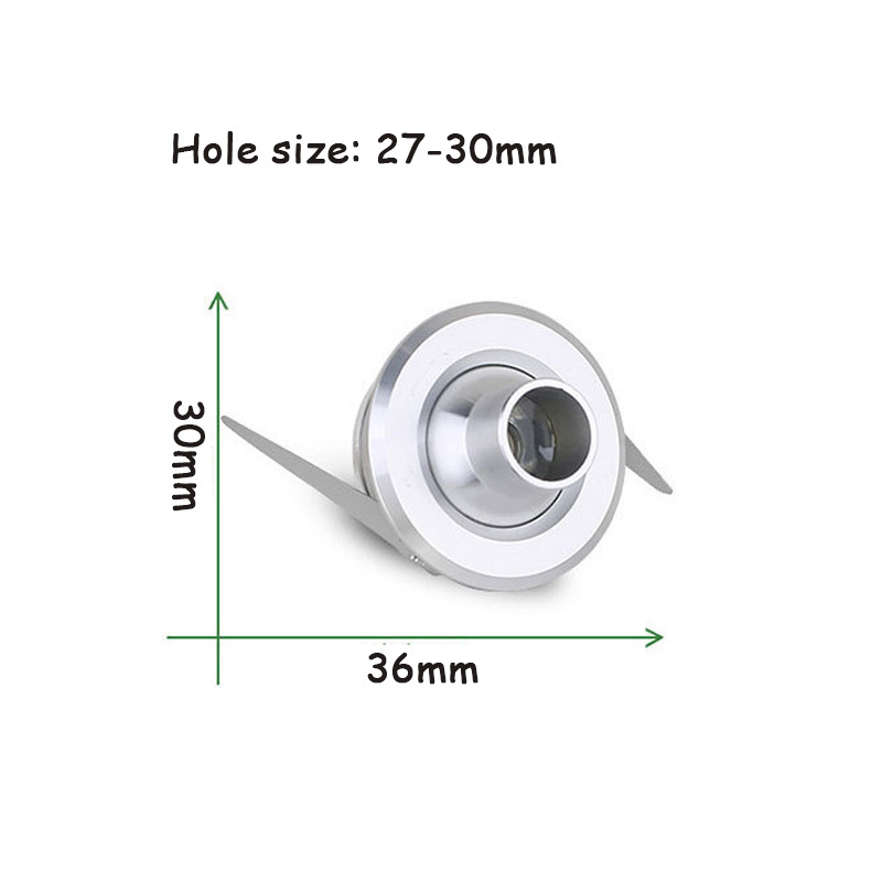 AC85-265V 1W Recessed Mini Spotlight Lamp Ceiling Mounted LED Downlight Ceiling Light For Counter Showcase With led drive