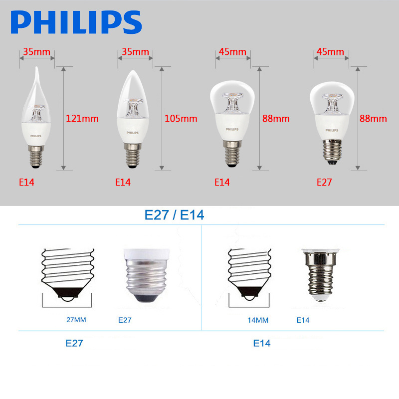 Philips led bulb E14 candle bulb tip bubble energy saving bulb lamp crystal lamp light source screw 3.5w5W