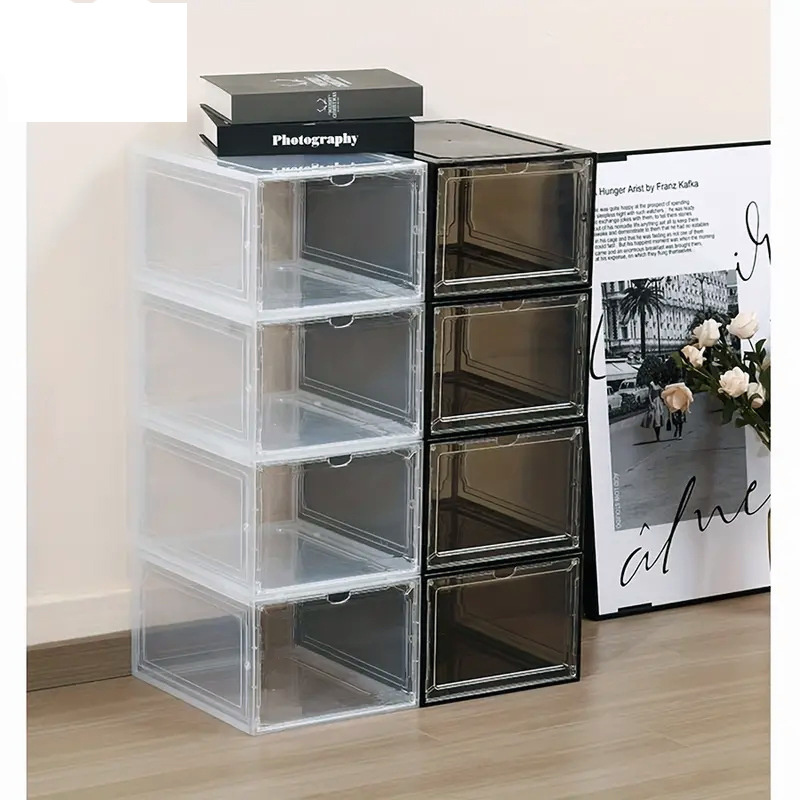 DS2519 Clear Plastic Stackable Shoe Organizer for Closet Space-Saving Foldable Shoe Rack For Sneaker Display Shoe Storage Box