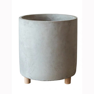 Modern cement flower pot desktop matte decorations cylinder square concrete planter small bonsai succulent plant pots with legs