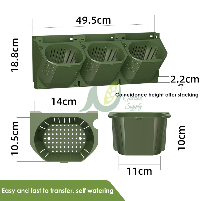 Naturix Large Self-Watering Flower Pots 3-Hole Green Living Vertical Wall System PP Indoor Outdoor Garden Planter Home Use