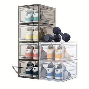 DS2519 Clear Plastic Stackable Shoe Organizer for Closet Space-Saving Foldable Shoe Rack For Sneaker Display Shoe Storage Box