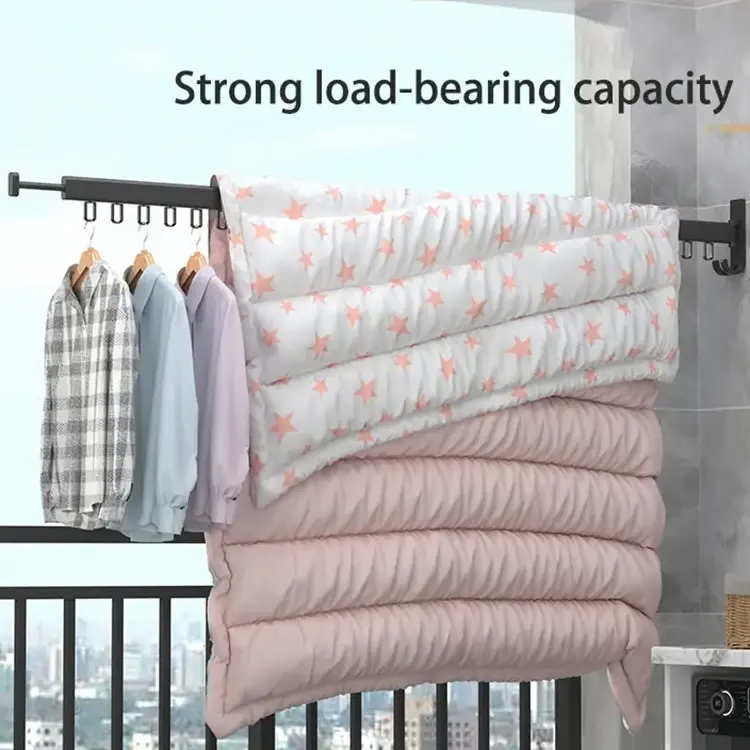 Folding Clothes Hanger Retractable Wall Mount Cloth Drying Rack Space Saving Aluminum Home Laundry Extend Clothes Dying Rack