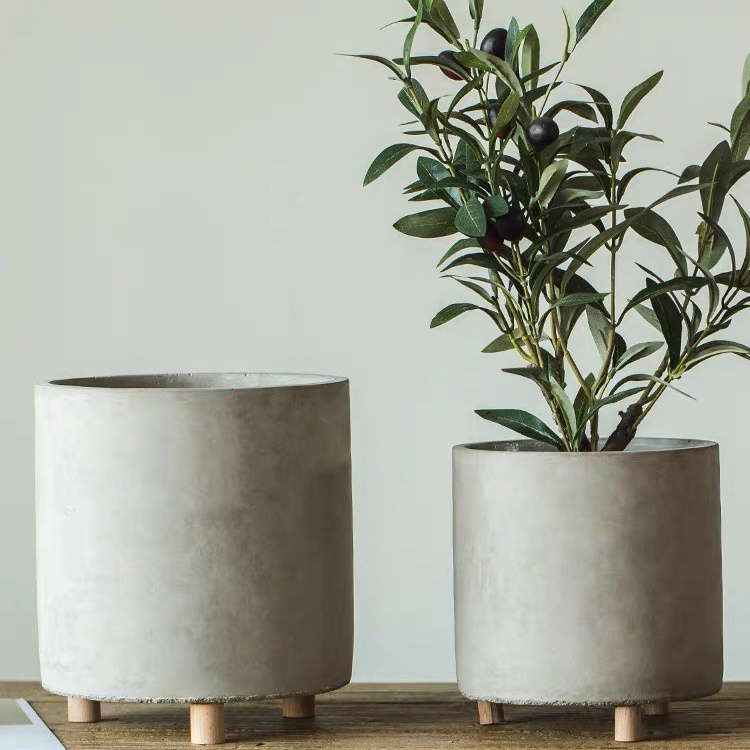 Modern cement flower pot desktop matte decorations cylinder square concrete planter small bonsai succulent plant pots with legs