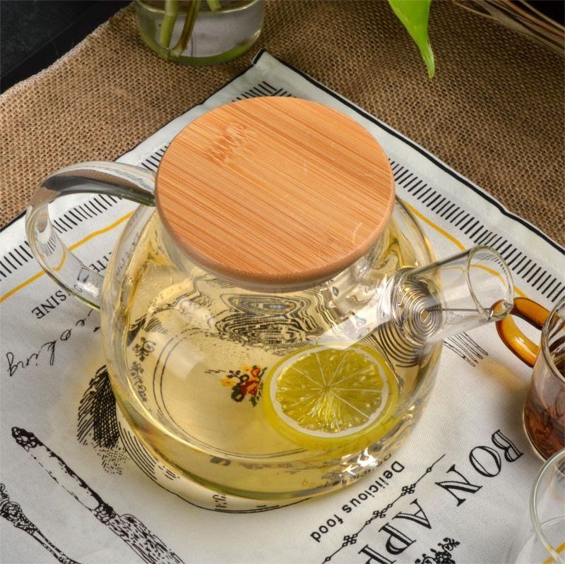 Handmade Stovetop Safe High Borosilicate Glass Heat Resistant Teapot Glass With Bamboo Lid