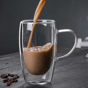 Glass cup big size 450ml Double Walled Glass Coffee Mugs with Handle Insulated Layer Coffee Cups Clear Borosilicate Glass Mugs