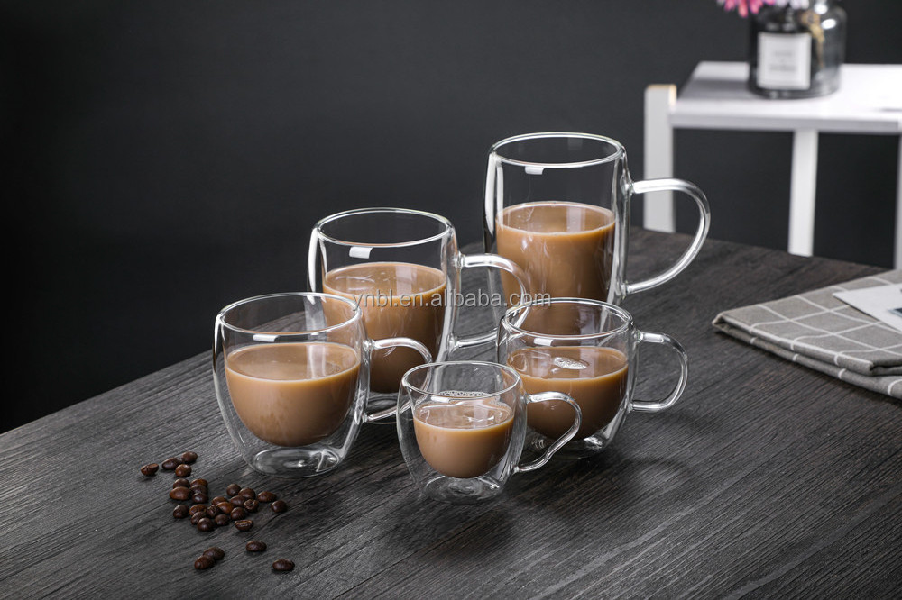 Glass cup big size 450ml Double Walled Glass Coffee Mugs with Handle Insulated Layer Coffee Cups Clear Borosilicate Glass Mugs