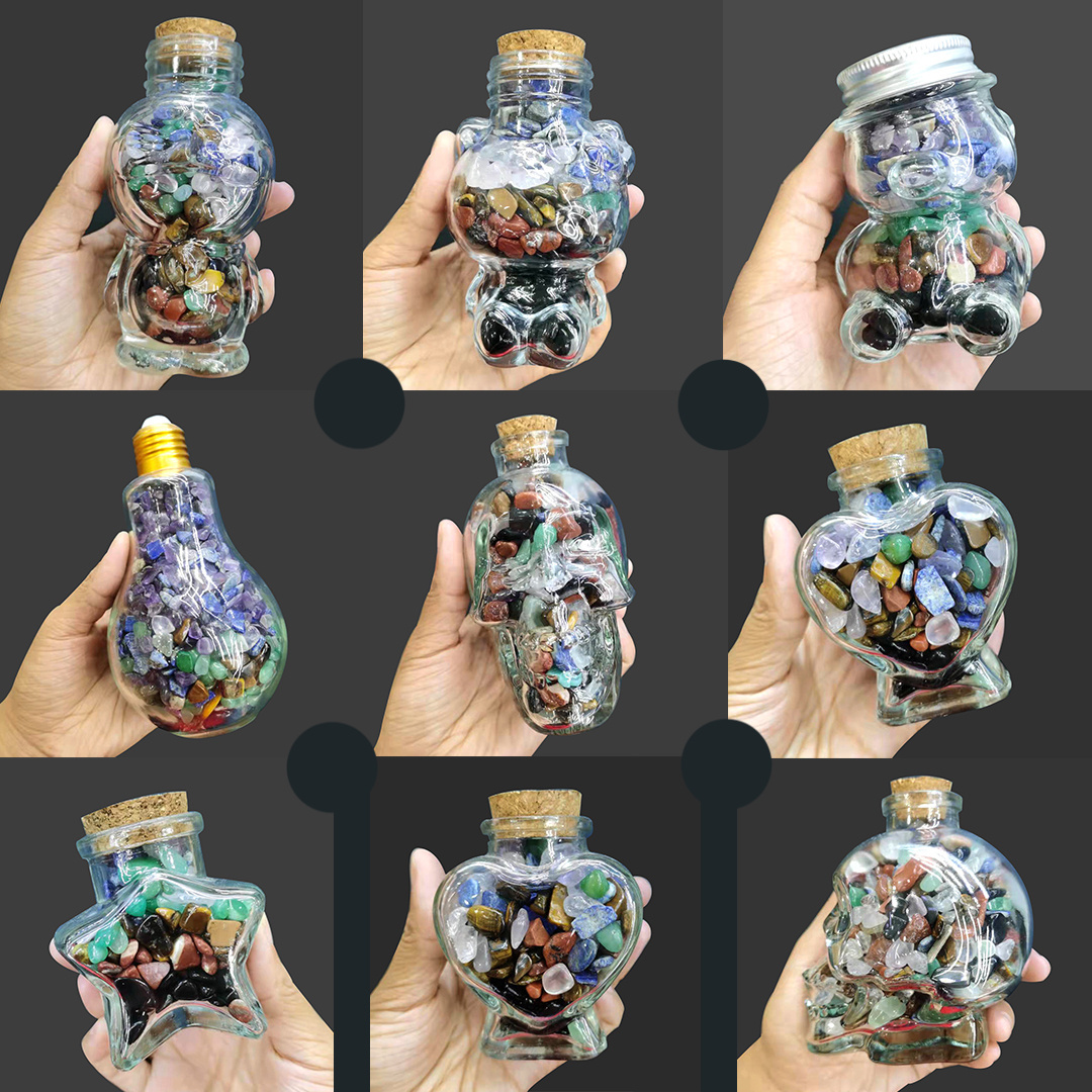 Wholesale Natural Heart Bottle Star /Hello Kitty /light bulb shape Crystal Gravel Wishing Bottle Crystal Skulls Glass Bottle