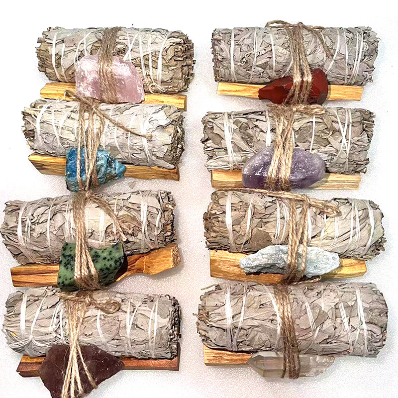 Bulk California White Sage And Palo Santo Smudge Sticks With Crystals For Gifts