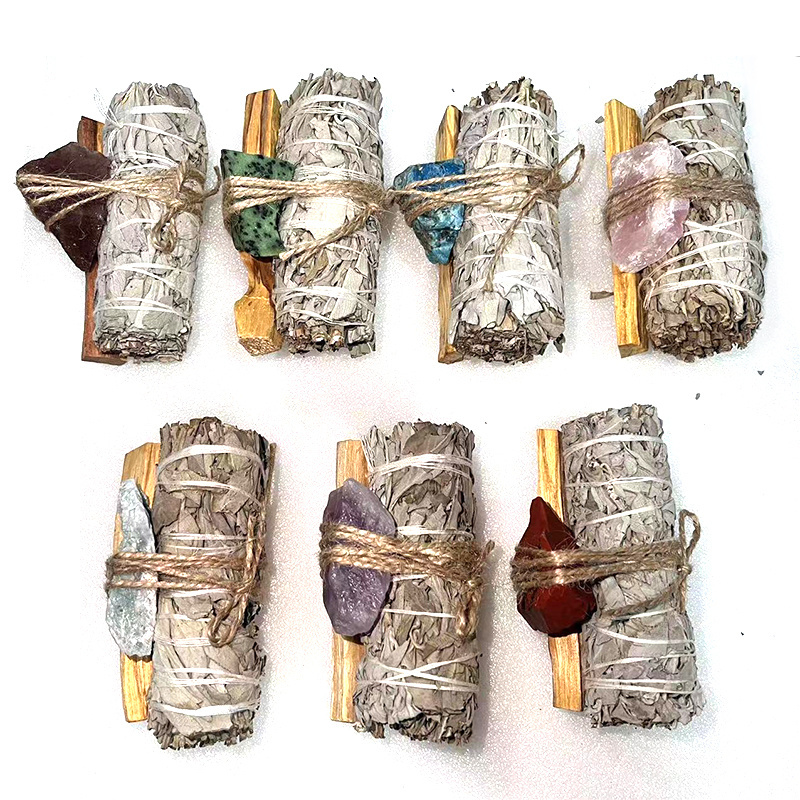 Bulk California White Sage And Palo Santo Smudge Sticks With Crystals For Gifts