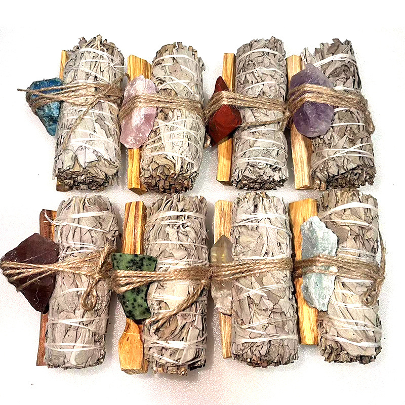 Bulk California White Sage And Palo Santo Smudge Sticks With Crystals For Gifts