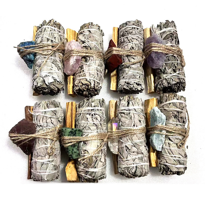 Bulk California White Sage And Palo Santo Smudge Sticks With Crystals For Gifts