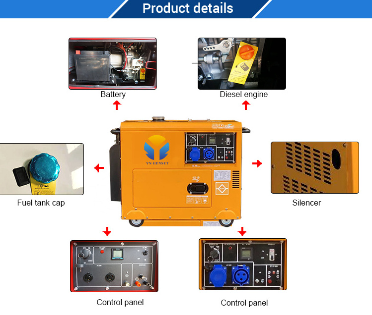 Electric Denyo 3000w 6kva 9kva 9kw 11kva 16kva 15kw Diesel Generator 10 kva db Silent Diesel Generator Head Control Panel