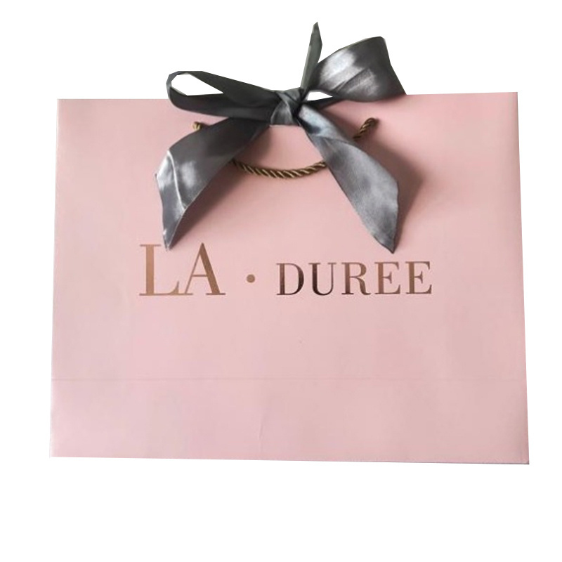 Custom pink fashion victoria secret clothing gift jewelry shopping paper packaging bags with logos bow ties