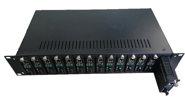 Rack Mount Media Converter Chassis Remote Management 2U 14 Slot Fiber Optic Converter