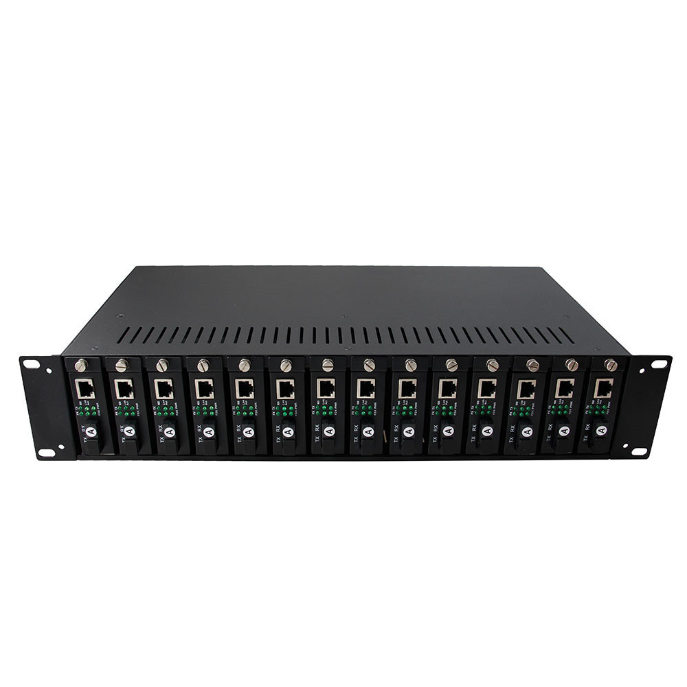 Rack Mount Media Converter Chassis Remote Management 2U 14 Slot Fiber Optic Converter