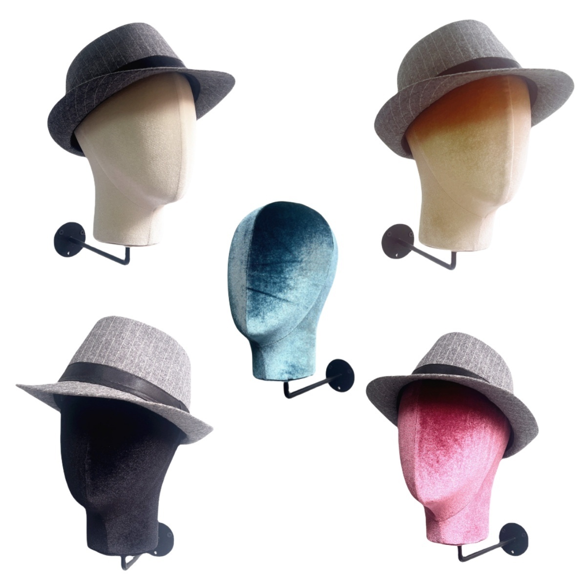 Fabric Cover Wall Mounted Mannequin Head Decorative Holder Hat Holder Rack Storage Wigs Show Display Stand