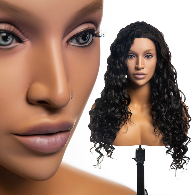 Realistic Fiberglass Female Mannequin Head Makeup Female Head Mannequin With Shoulder For Wig Display