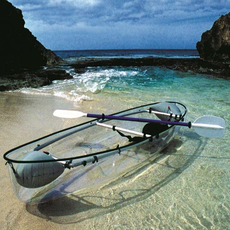 PC rowing boat 2 seats plastic clear canoe boat with paddles balance bar Transparent kayak