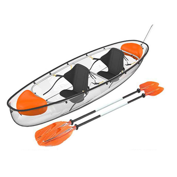 PC rowing boat 2 seats plastic clear canoe boat with paddles balance bar Transparent kayak