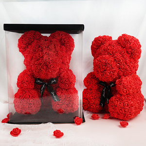 artificial flowers 40cm flores al por mayor dry floral foam decoration bespuma de flores rose teddy bear with Gift Box