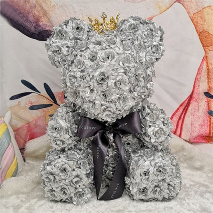 Wholesale 25 cm 40cm gold artificial silk flower bear styrofoam rose bears for Valentine gift