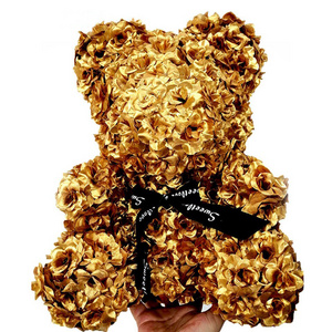 Wholesale 25 cm 40cm gold artificial silk flower bear styrofoam rose bears for Valentine gift