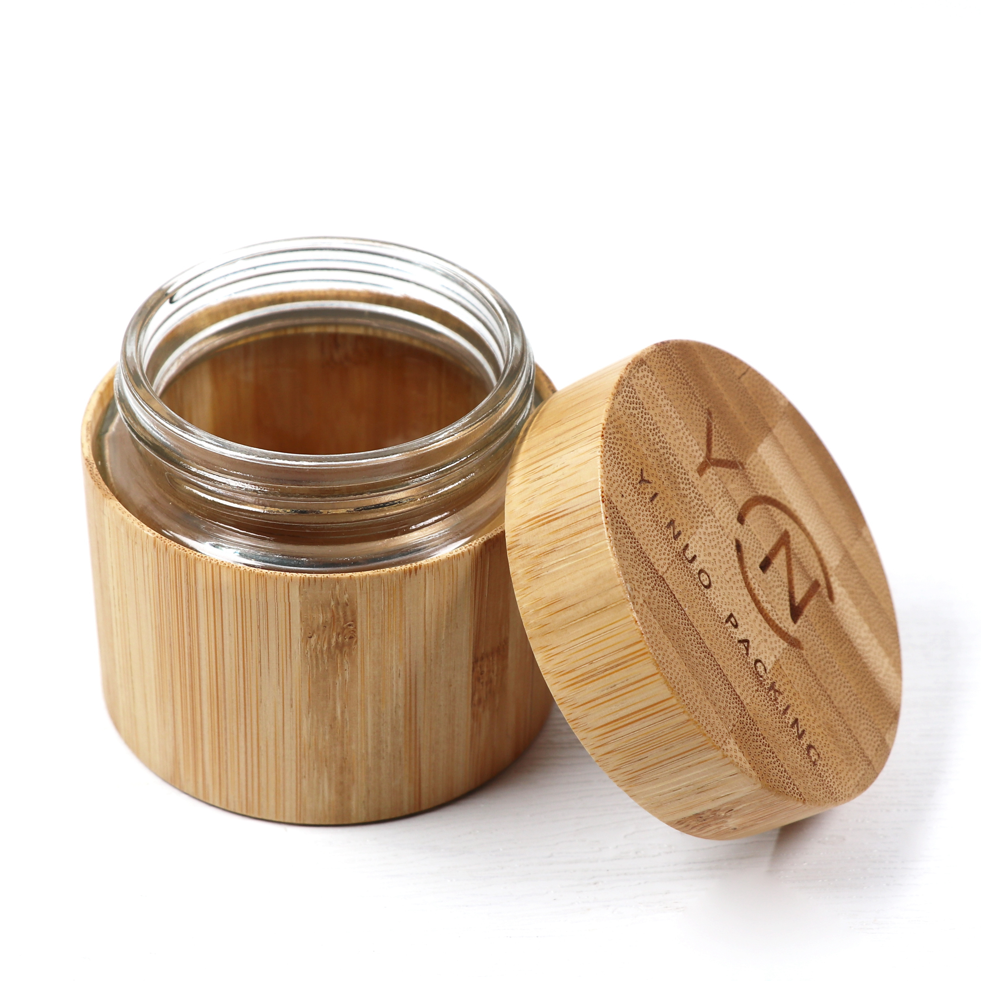 Customize Personal Logo Nature Skin Care Cream Container Glass Cosmetic Jar Empty 100g 120g 3oz 4oz 5oz Bamboo Cosmetic Packing