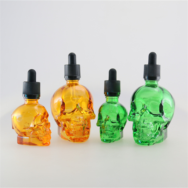 1oz 2oz 120ml skull spray bottles beard oil 30ml 60ml small clear colored frosted black shaped skull glass dropper bottle