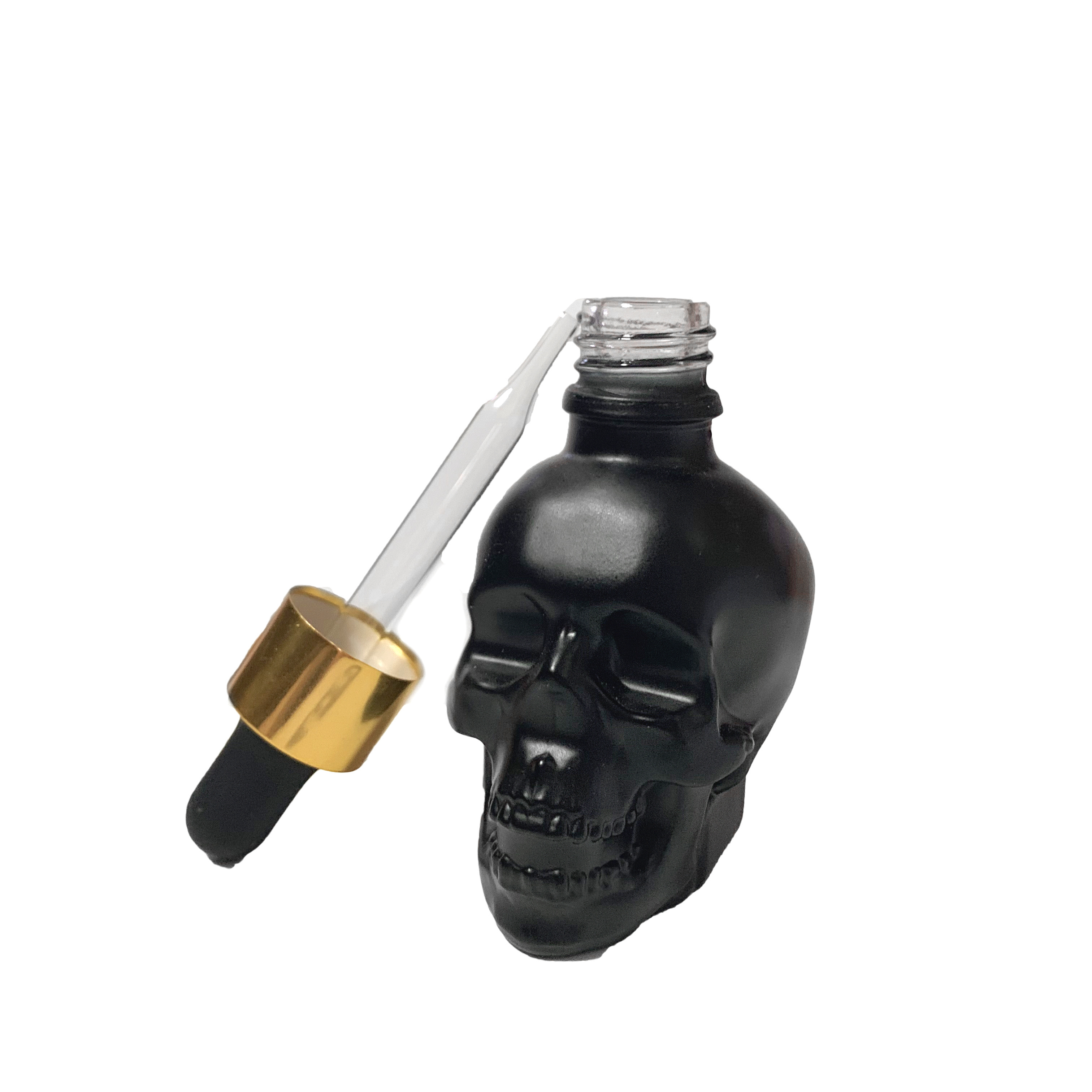 1oz 2oz 120ml skull spray bottles beard oil 30ml 60ml small clear colored frosted black shaped skull glass dropper bottle