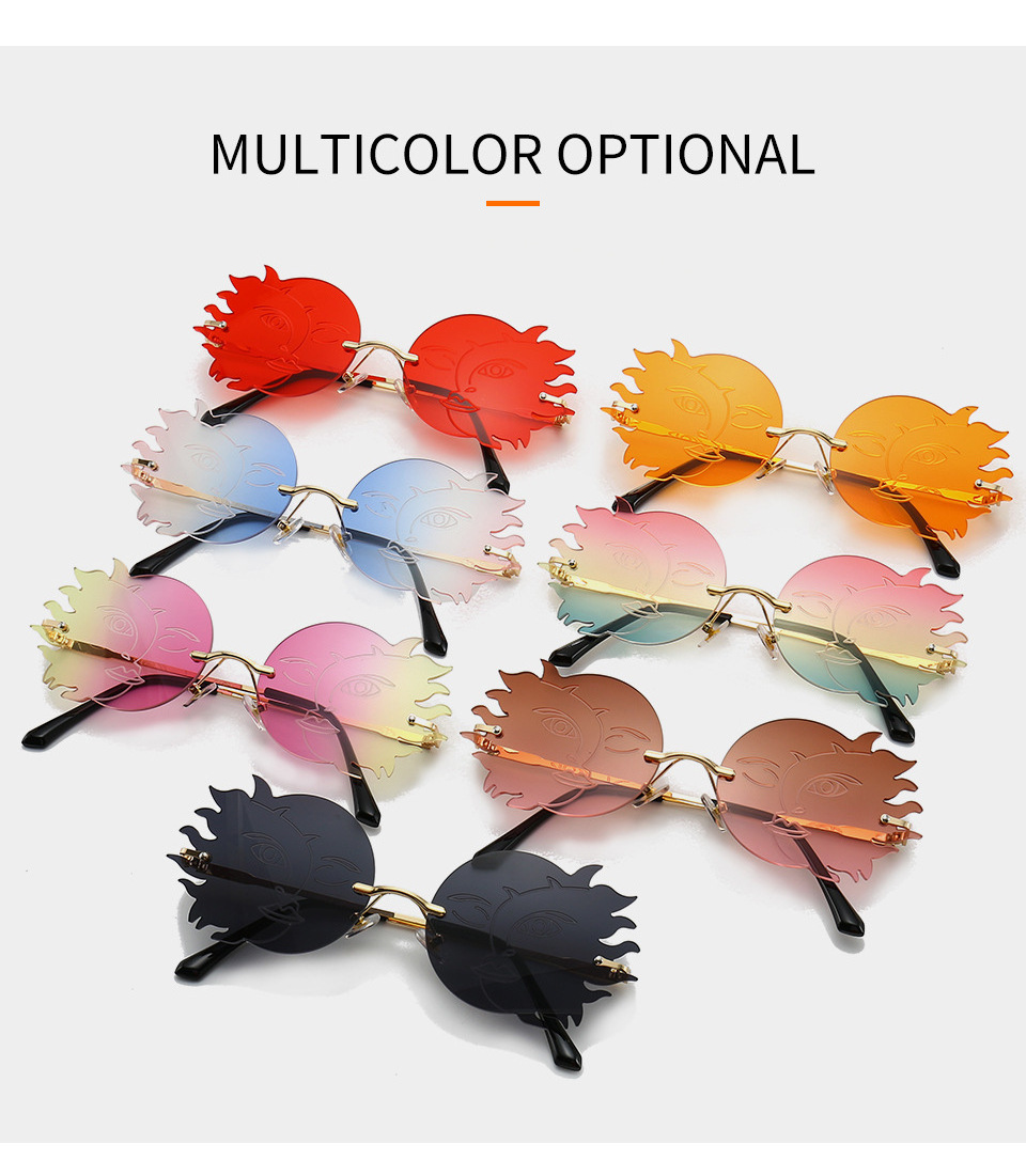 Fashion Sun Moon Smiley Sunglasses Newest Custom Designer Streets Rimless Shades Luxury Metal Flame Sun Glasses Sunglasses