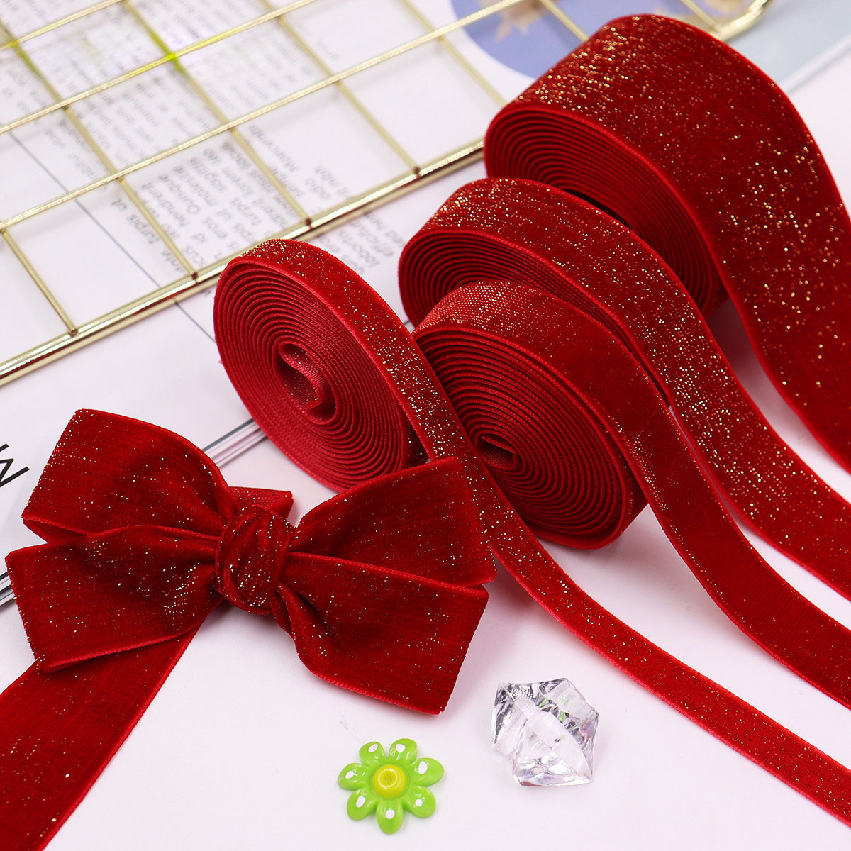 Manufacturers Wholesale High Quality Red Velvet Wired Ribbon For Crafts Flower Packing Decoration