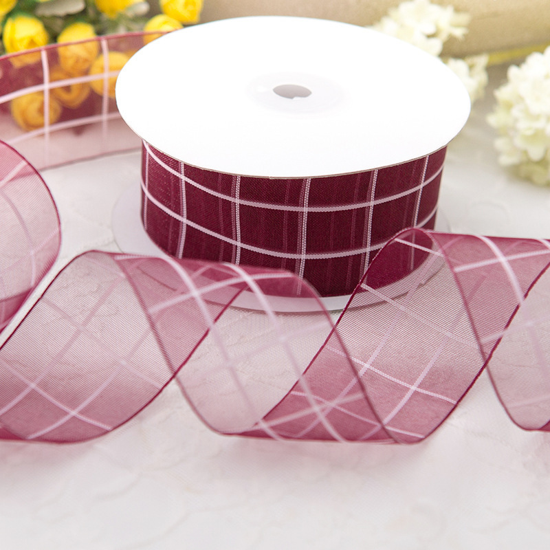 Wholesale Wired Edge Ribbon Wired Edge Plaid Printed Organza Ribbons Decorative For Ribbons