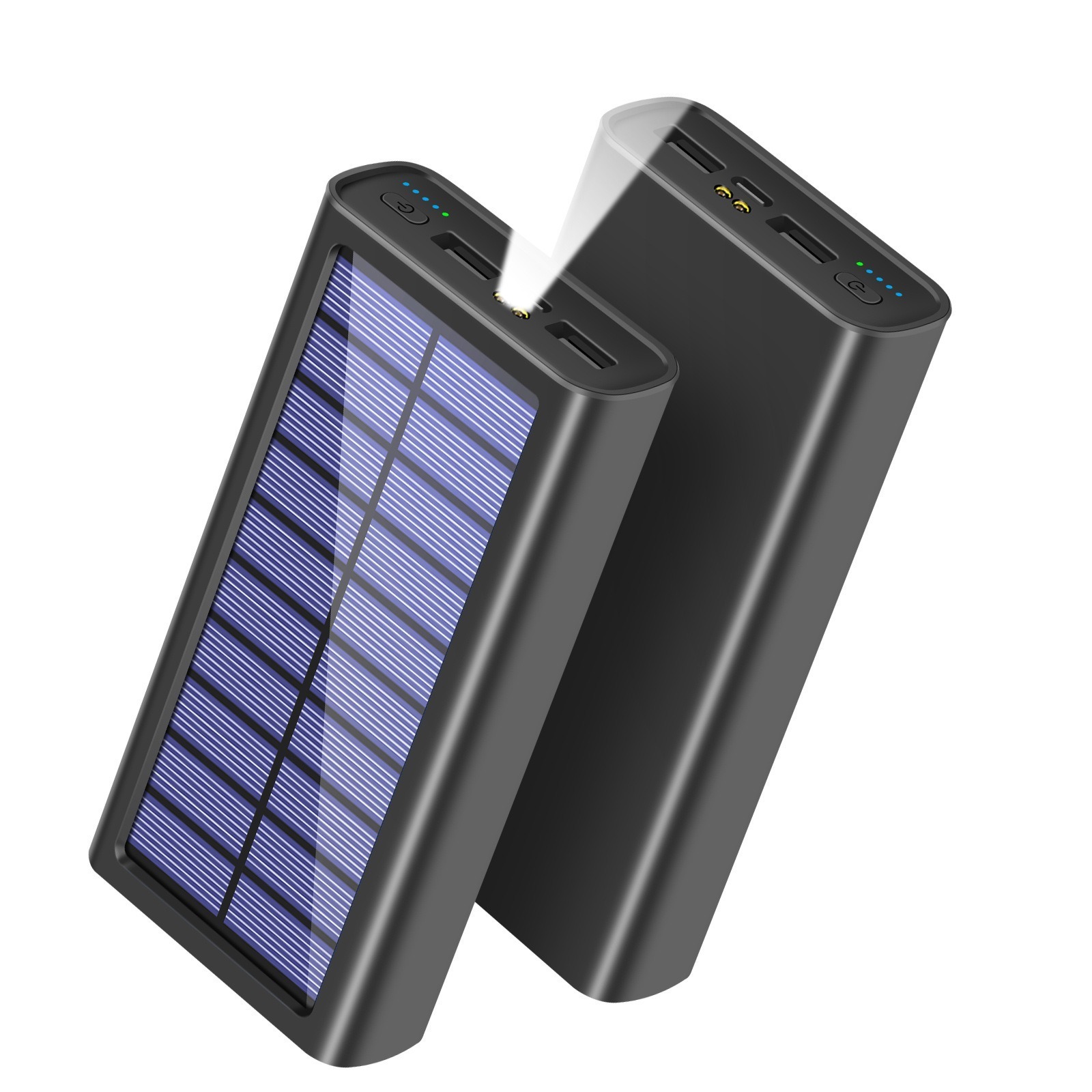 Customizable Big Battery 20000mAh Double USB Power Station Portable Charge with Flashlight Solar Power Bank