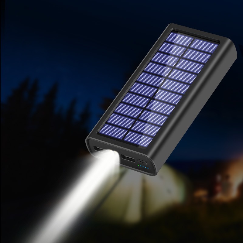 Customizable Big Battery 20000mAh Double USB Power Station Portable Charge with Flashlight Solar Power Bank