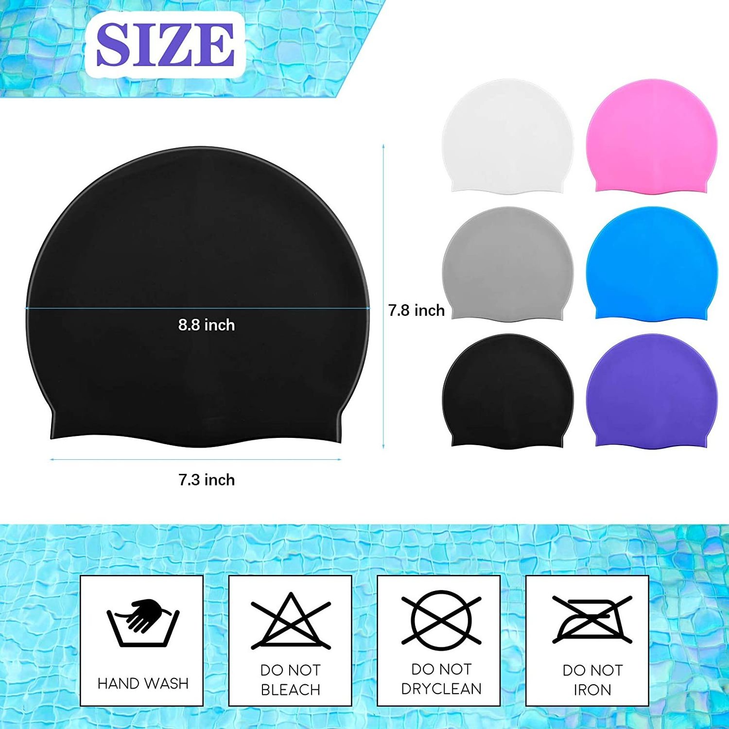 Silicone Swim Cap Waterproof Swimming Hat  Elastic Swimming Pool Cap for Unisex Adult