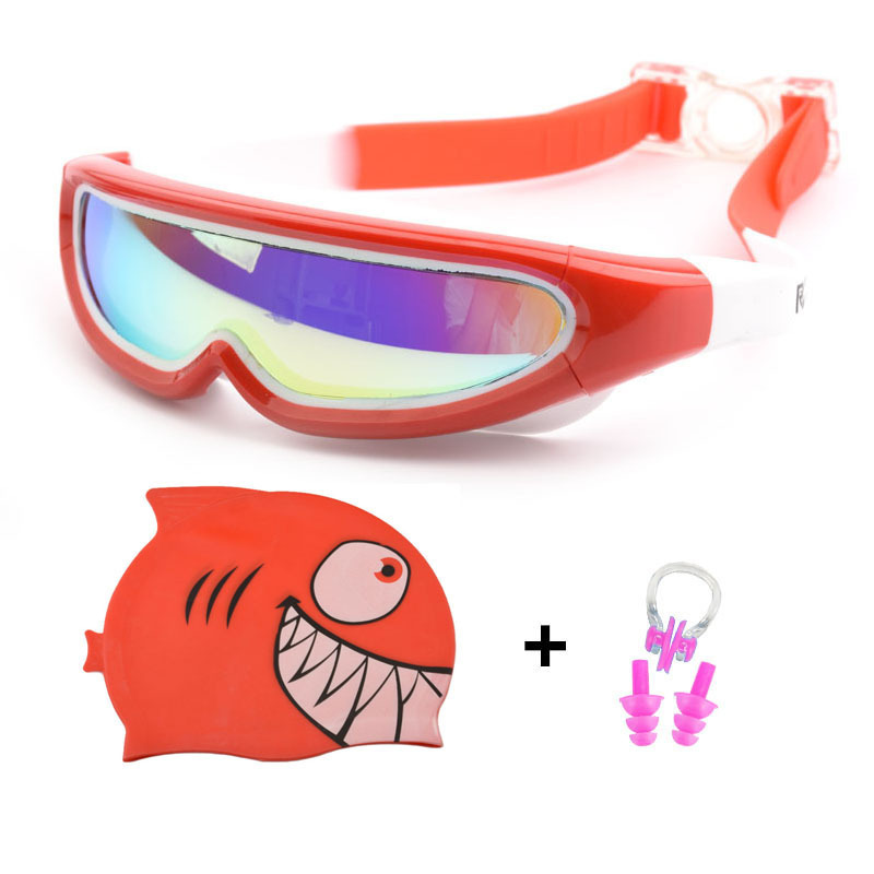 Kids Swimming Glasses Children Cartoon Swim Caps Ear Plug Professional Dolphin Boy Eyewear Waterproof Hat Swimming Pool goggles