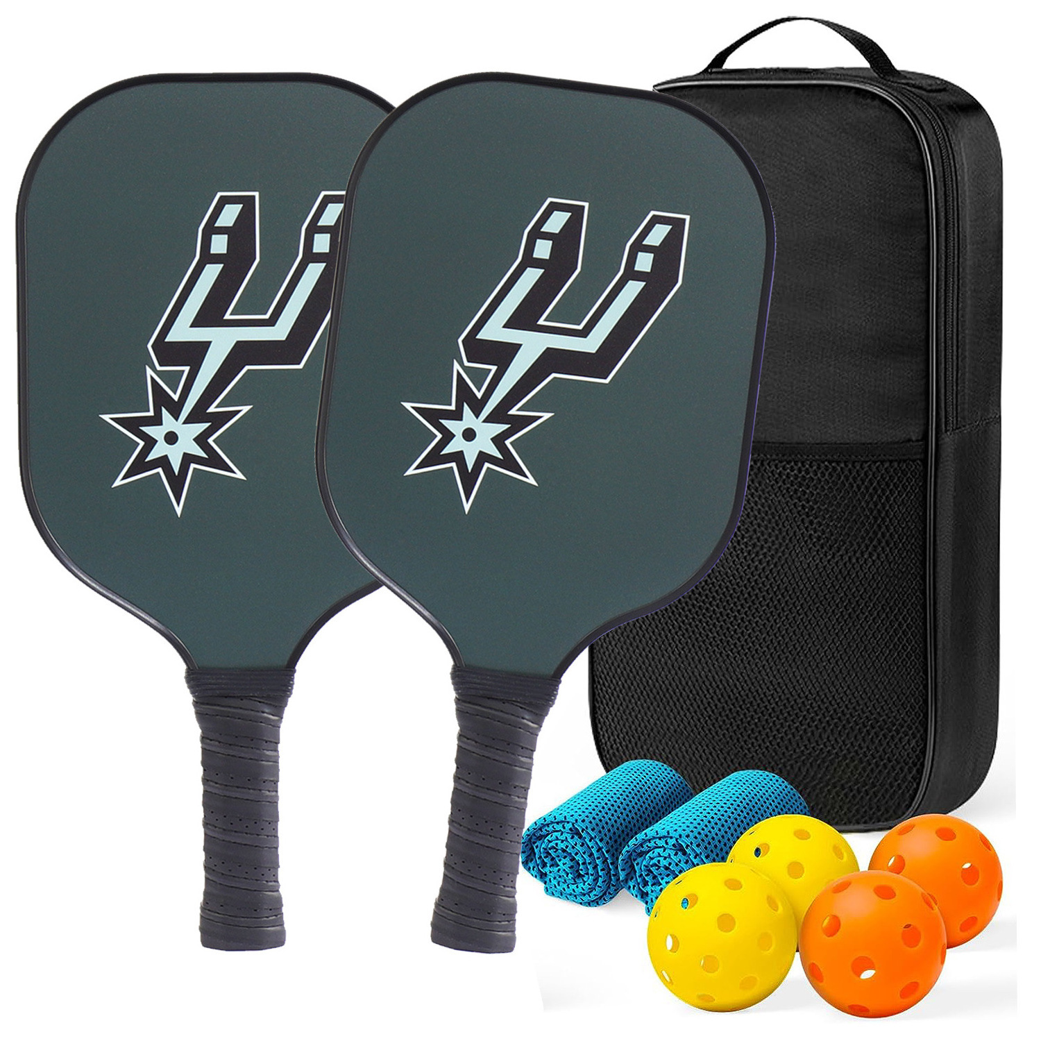 Spurs Badge Pickleball Paddle Racket Set Of 2 Thermoformed Pickle Ball Custom Logo Raw Carbon Glass Fiber Pickleball Paddle