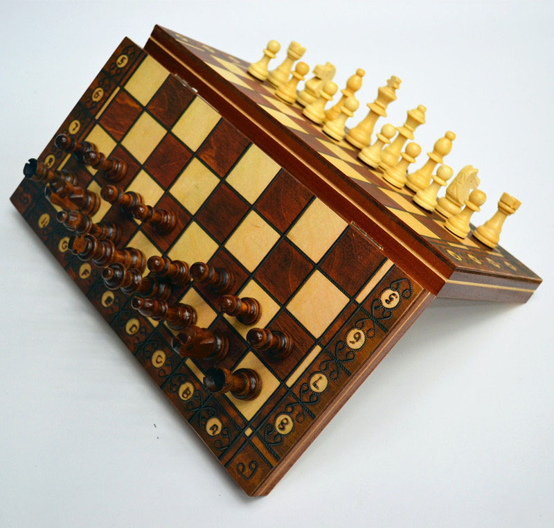 Factory Wholesale Magnetic  3 in 1 chess set Handmade Wooden Foldable Internal Storage Space Chess Board Game