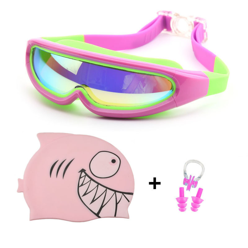 Kids Swimming Glasses Children Cartoon Swim Caps Ear Plug Professional Dolphin Boy Eyewear Waterproof Hat Swimming Pool goggles