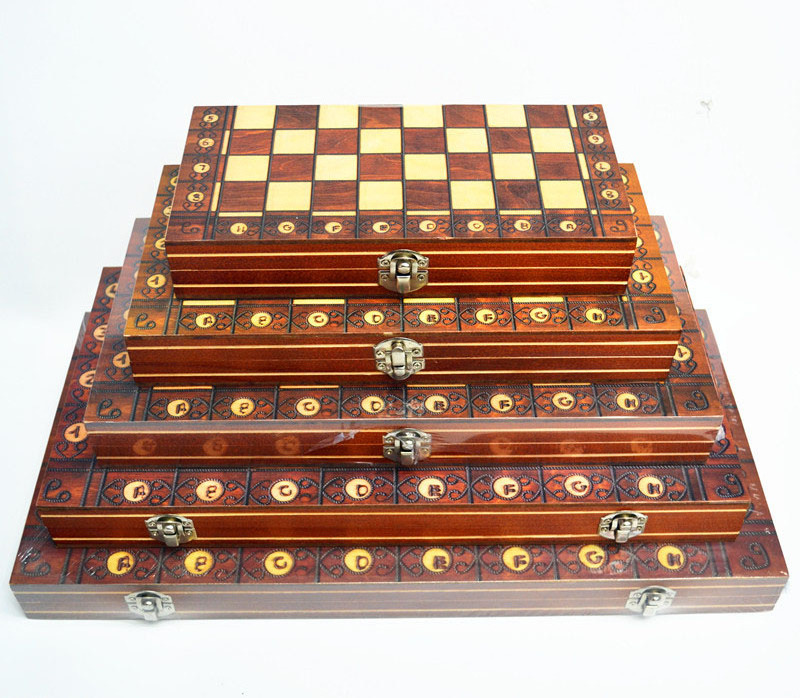 Factory Wholesale Magnetic  3 in 1 chess set Handmade Wooden Foldable Internal Storage Space Chess Board Game