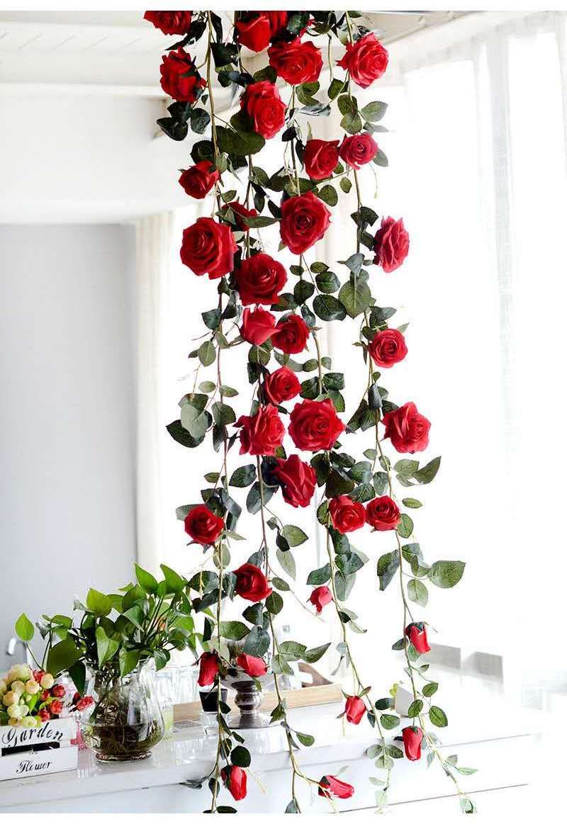 Wholesale artificial rose vine silk rose hanging vine flowers garland Hanging Rose Ivy for wedding arch garden wall decor