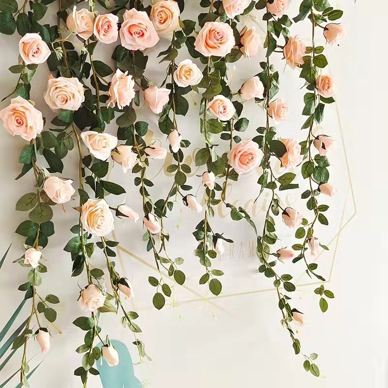 Wholesale artificial rose vine silk rose hanging vine flowers garland Hanging Rose Ivy for wedding arch garden wall decor