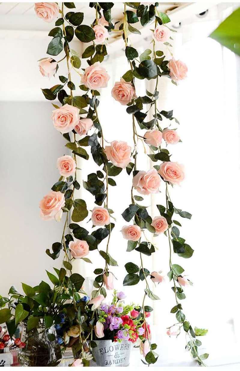 Wholesale artificial rose vine silk rose hanging vine flowers garland Hanging Rose Ivy for wedding arch garden wall decor