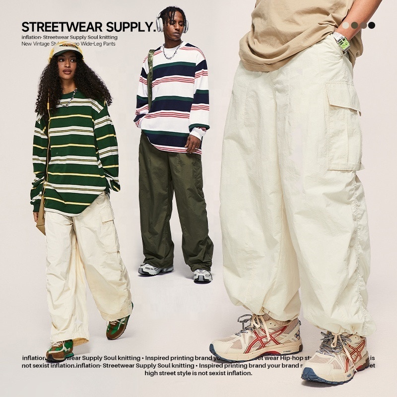 Hot Sell Parachute Pants Windbreak Fabric Baggy Shrink Pocket Cargo Elastic Men's Pants & Trousers