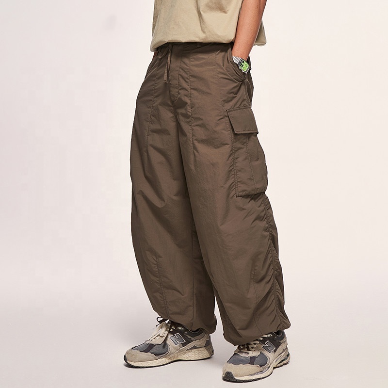 Hot Sell Parachute Pants Windbreak Fabric Baggy Shrink Pocket Cargo Elastic Men's Pants & Trousers