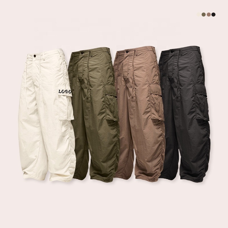 Hot Sell Parachute Pants Windbreak Fabric Baggy Shrink Pocket Cargo Elastic Men's Pants & Trousers