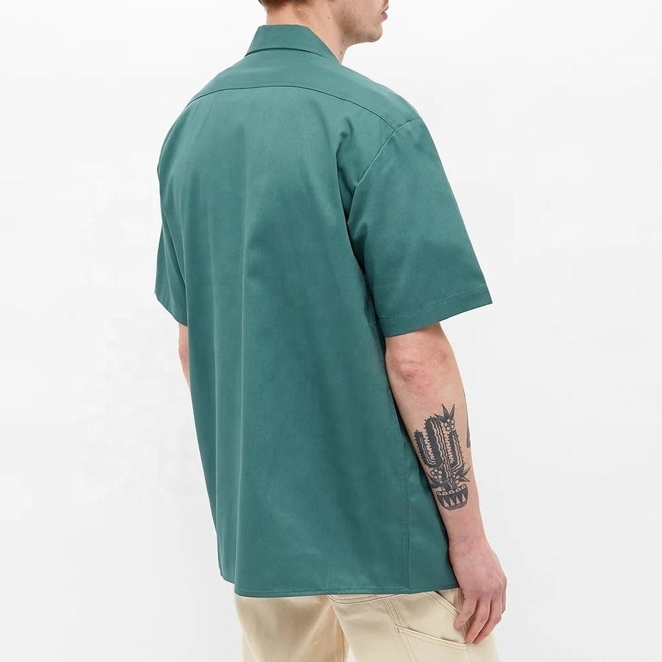 Custom Logo Oversized Streetwear Boxy Shirts Cotton Polyester Twill Button Up Short Sleeve Mens Work Shirts